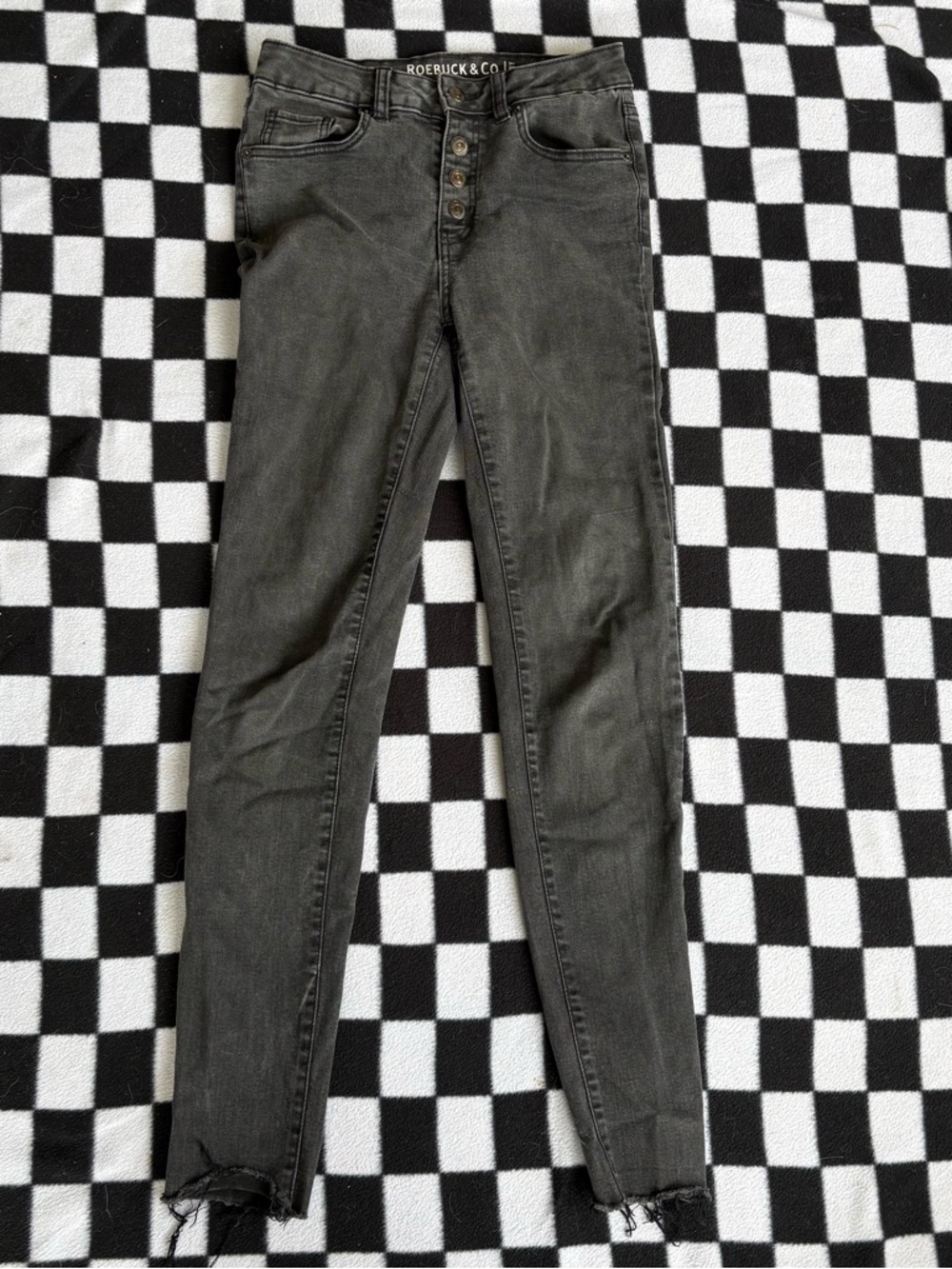 Roebuck & Co Gray Skinny Jeans Size 4 High Rise Button Fly Stretch Raw Hem